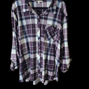 NWOT Eden & Olivia Purple Plaid Button-Down Shirt